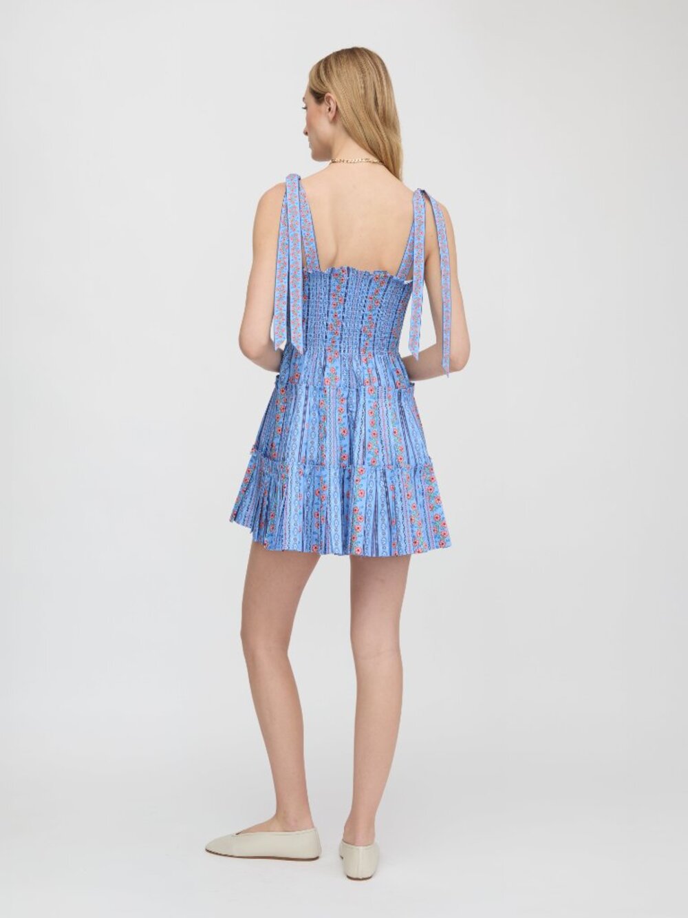 Hill House Home The Ribbon Charlotte Nap Dress - Blue Floral Batik Stripe Size X - Picture 2 of 3